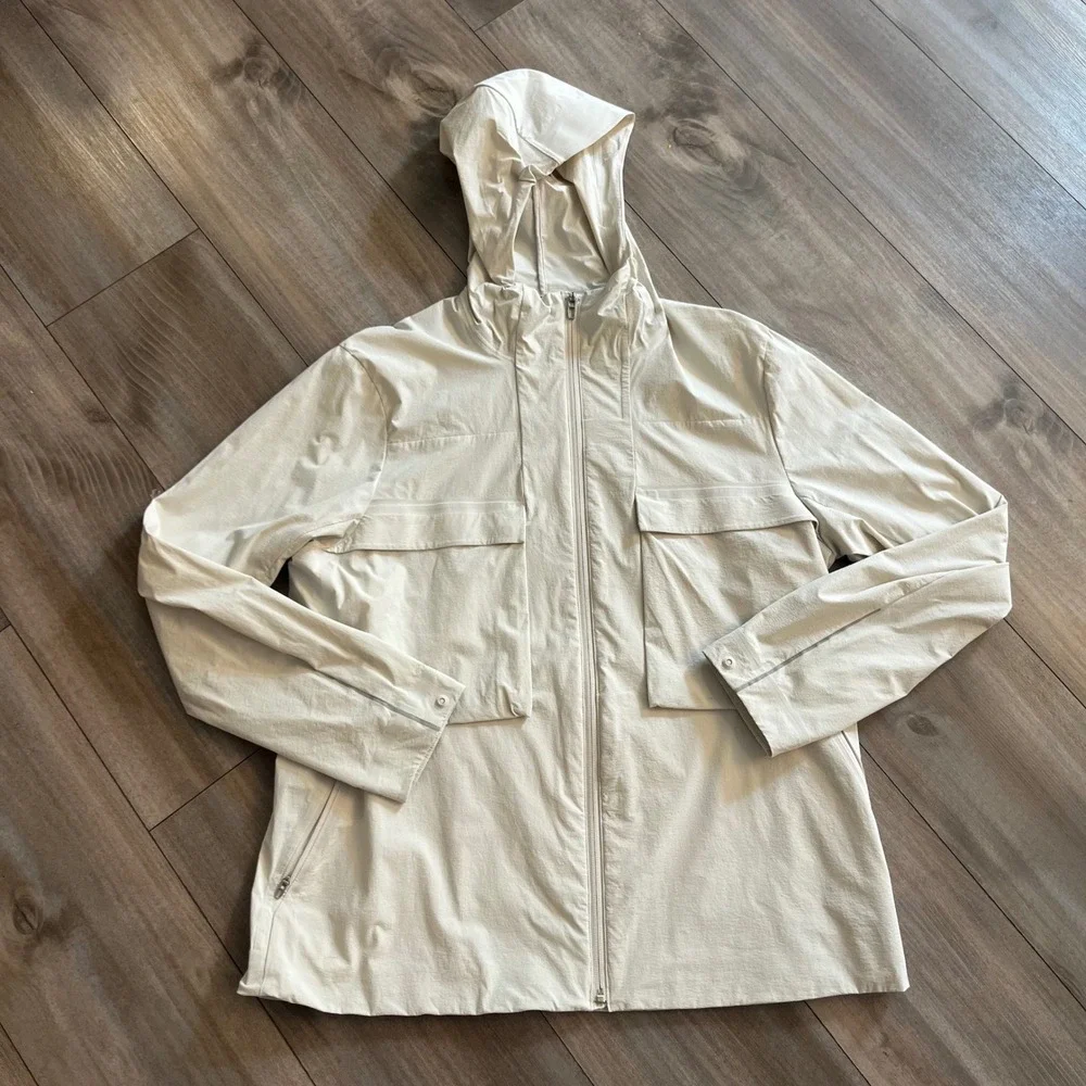 Lululemon Mens Lab Zip Up Hooded Jacket Bone Cream Small LM4AFWS Bin K-210
